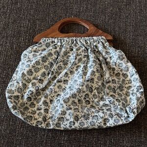 LoveShackFancy Black and White Floral Tote with Wooden Handle